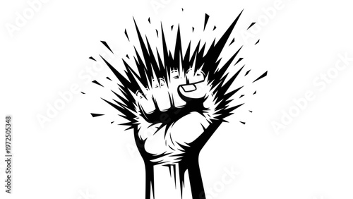Fist Punching Through Explosion, Symbol of Power, Rebellion, and Strength