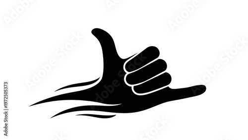 Schilderij op canvas Black Hang Loose Hand Gesture Icon with Stylized Waves
