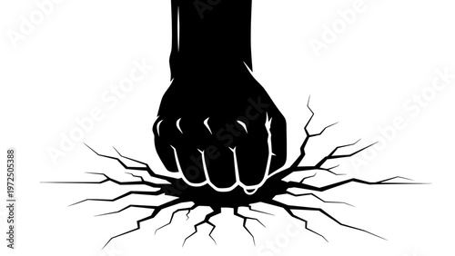 Fist Crushing Surface, Breaking Through, Power, Destruction, Impact, Strength, Force