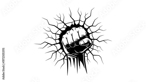Fist Breaking Through Wall, Symbol of Strength, Power, and Determination
