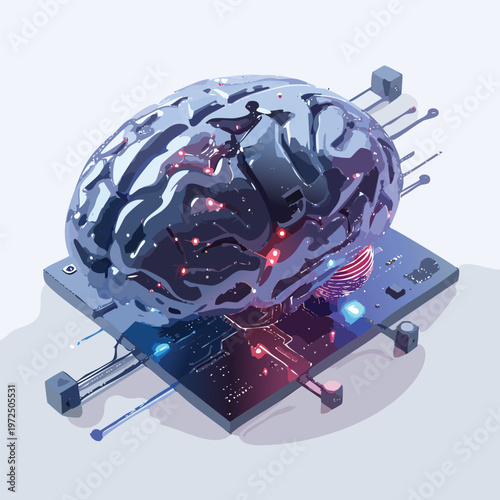 Artificial intelligence AI neural network digital brain machine deep learning processing big data analysis technology connection mining chipset on Circuit board futuristic. 