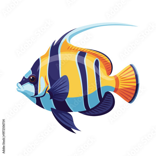 Colorful Tropical Angelfish Flat Vector Illustration