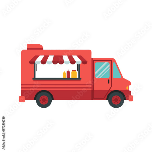 Red Food Truck Vector Illustration