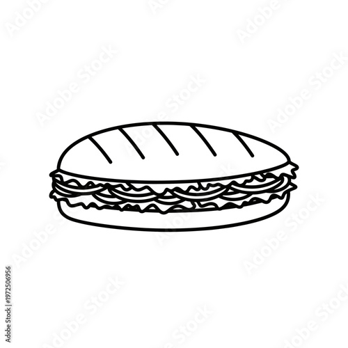 Mexican Torta Sandwich Line Art Illustration