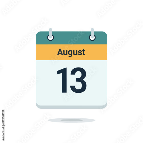 Visual representation of the thirteenth day of August on a simple calendar icon with a clean design
