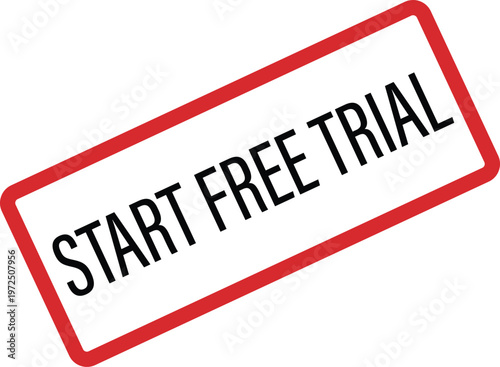 Start Free Trial Black Text with Red Frame Diagonal Stamp Badge Call to Action Label