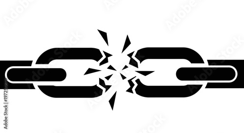 Broken Chain Link Representing Weakness, Freedom, or Disconnection Concept, Isolated White Background