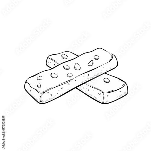 Hand Drawn Sketch of Two Delicious Crumbly Biscuits Topped with Nut Pieces