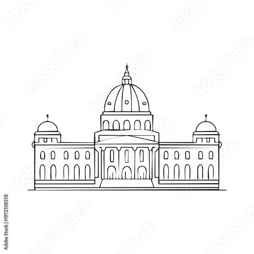 Minimalist Line Art of a Classical Dome Building