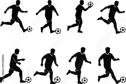 A sequence of soccer player dribbling and controlling the ball techniques Vector