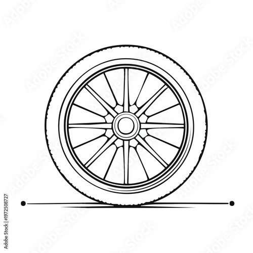 Classic vehicle wheel outline with spokes and tire detail