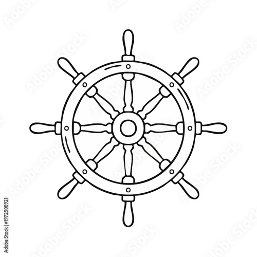 Nautical ship's wheel helm steering control symbol black and white vector illustration