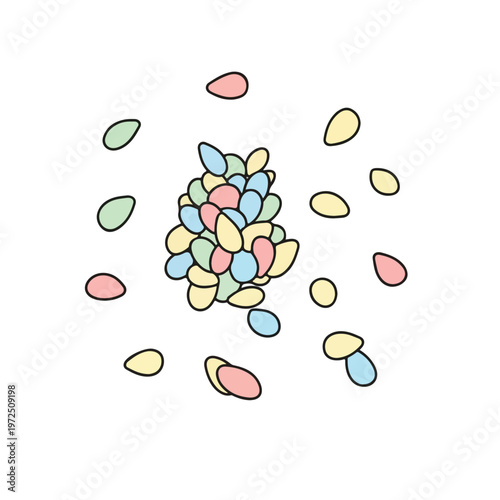 Colorful pills or capsules falling apart.