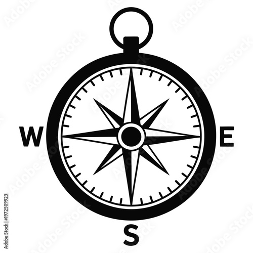 Free Download A classic black compass rose illustration with cardinal directions displaying a striking silhouette - GFXLoad