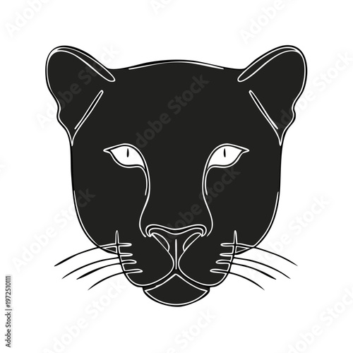 Black panther face silhouette with white outline bold graphic illustration