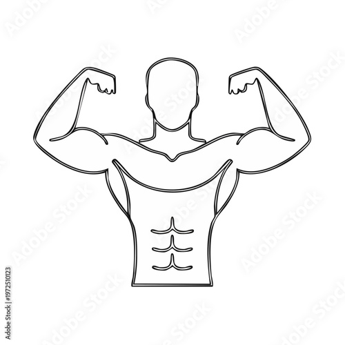 Stylized Outline of a Muscular Person Flexing Biceps and Showing Abs
