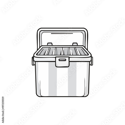 Open Hand-Drawn Cooler Box with Multiple Compartments