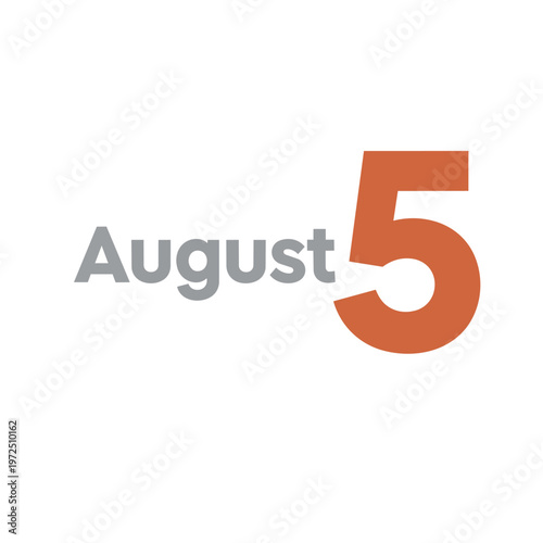 Bold typographic representation of the fifth day of August, clean and modern design element for seasonal notifications and calendars