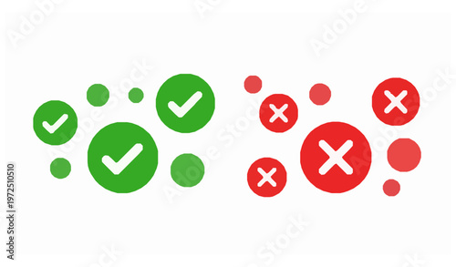 Green check and red cross icons horizontal comparison flat validation symbols for approval and rejection concept