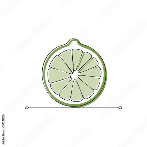 Stylized Green Lime Slice with Simple Outline and Segments