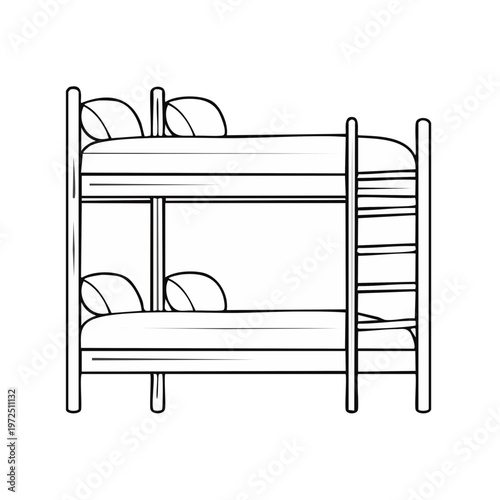 Simple outline drawing of a wooden bunk bed with pillows for sleeping