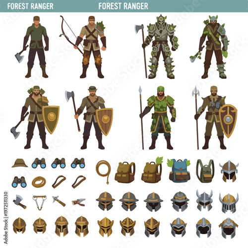 Forest Ranger Character Set with Gear and Armor.