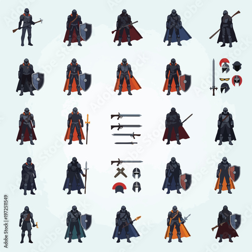 Collection of Dark Fantasy Knight Action Figures with Accessories.