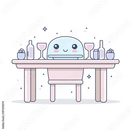 Cute Kawaii Dining Table Setting with Food Icon