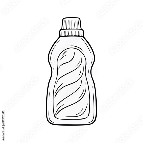 Hand drawn sketch of a cleaning liquid bottle with a wavy label design