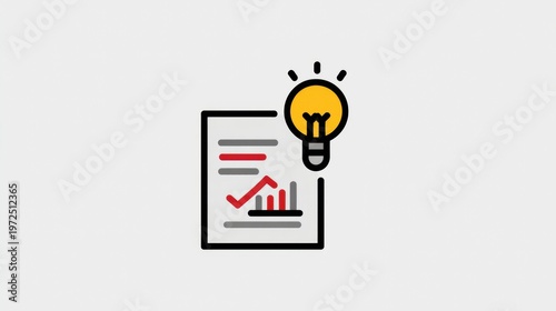 Light bulb above document with rising graph and check mark