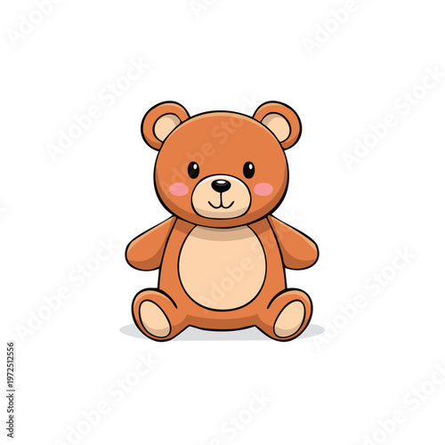 Cute cartoon teddy bear plush toy sitting and smiling with rosy cheeks
