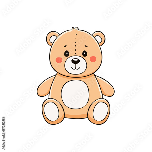 Cute cartoon teddy bear sitting with rosy cheeks and round ears