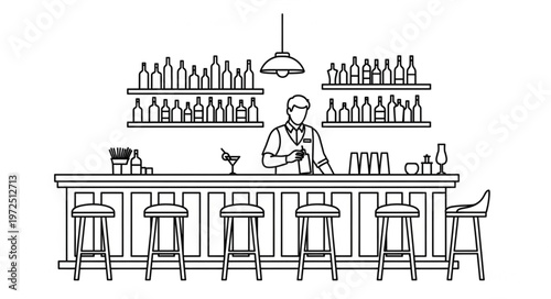 Bartender at Work - A Classic Bar Scene Illustration.