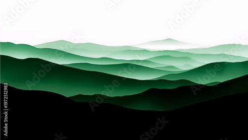 Serene mountain ranges fade tranquil scene layers green landscape misty peaks nature serenity calming view wilderness peace atmospheric vista.