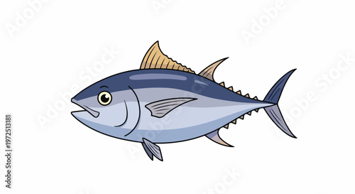 A cartoon illustration of a bluefin tuna with a dark blue back, light blue belly, and yellow fins, against a plain white background.