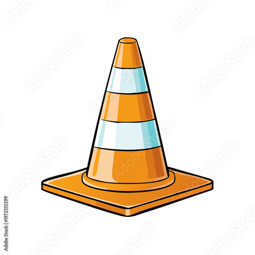 Bright Orange Traffic Cone with Reflective White Stripes Warning Symbol