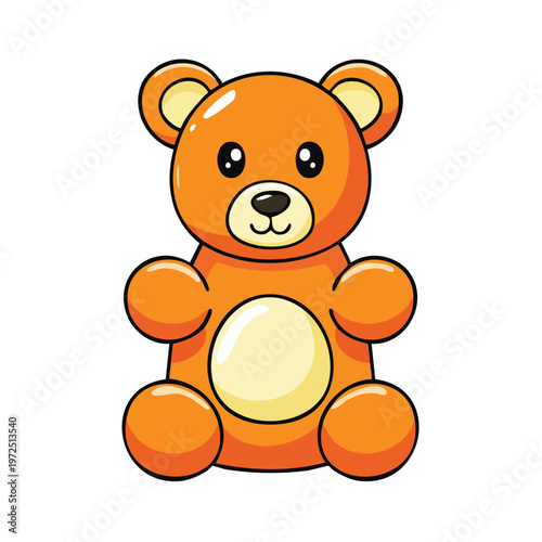 Cute cartoon orange teddy bear with a round tummy sitting and smiling