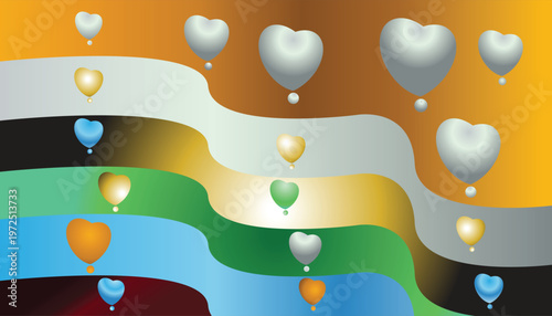 Abstract Hearts Floating Over Waves