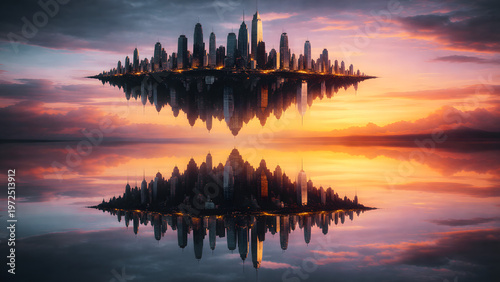 Wallpaper Mural Upside-down city floating above calm water, reflection symmetry Torontodigital.ca