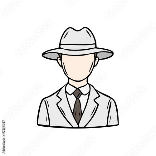 Retro gentleman wearing a fedora hat and suit illustration