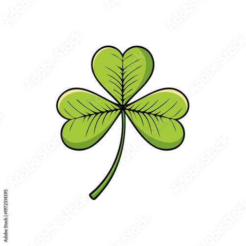 Bright green shamrock leaf with three heart shaped leaves on a stem a symbol of good luck
