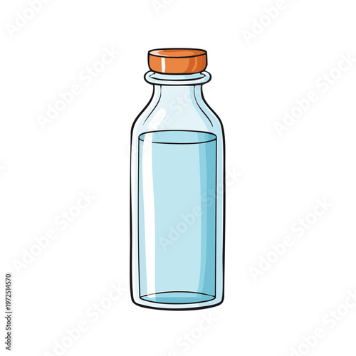 Clear glass bottle with orange cap filled with clear liquid illustration