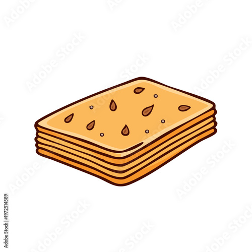 Stack of Golden Savory Crackers with Seeds, Food Illustration