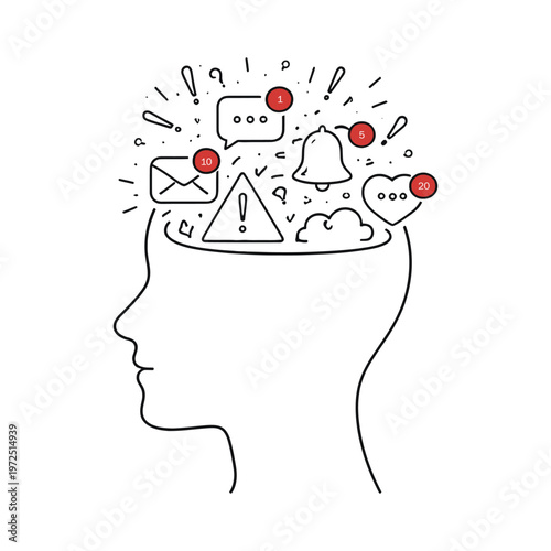 Mental overload digital distraction concept illustration