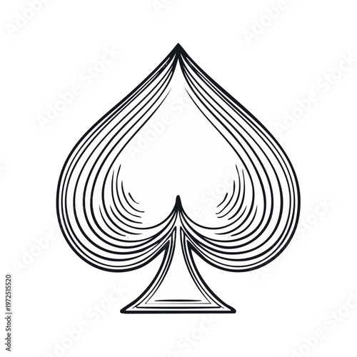 Stylized Ace of Spades playing card symbol, hand-drawn engraving style illustration