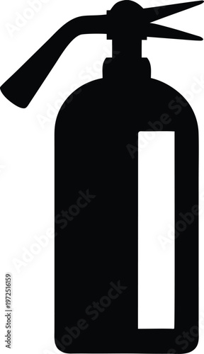 Flat black fire extinguisher safety equipment vector illustration