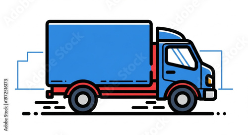 Blue Delivery Truck Illustration with Red Chassis and Black Wheels.