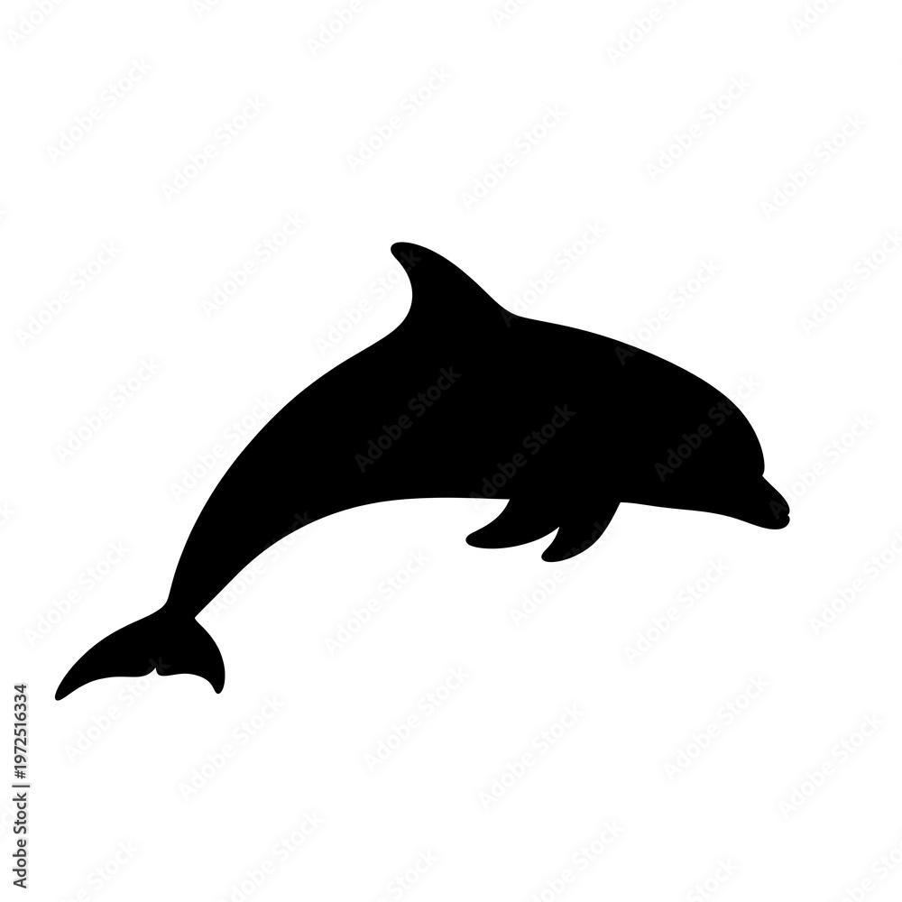 Fototapeta premium Black dolphin silhouette swimming in water.