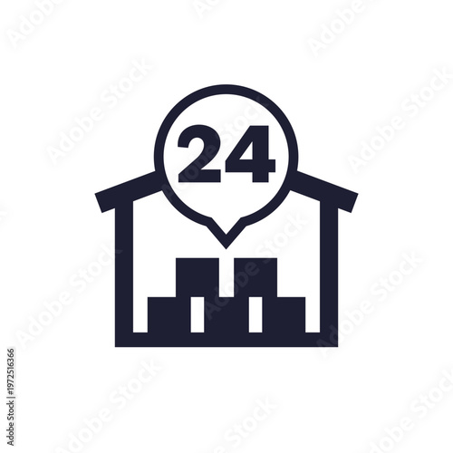 24 hours warehouse, storage icon on white