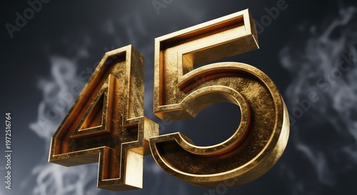 Golden number 45 with dramatic lighting and smoky background